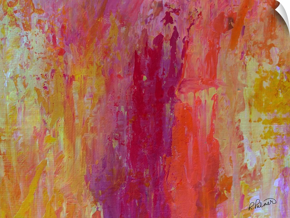 Warm toned abstract painting with vertically layered brushstrokes creating texture and depth.