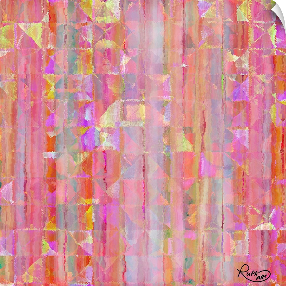 Digital contemporary painting in almost neon shades of pink and yellow.