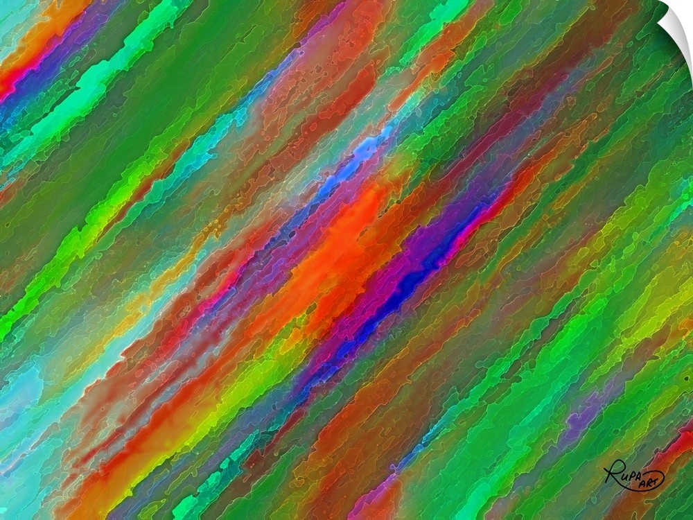 Abstract art that has colorful diagonal lines filling up the canvas.