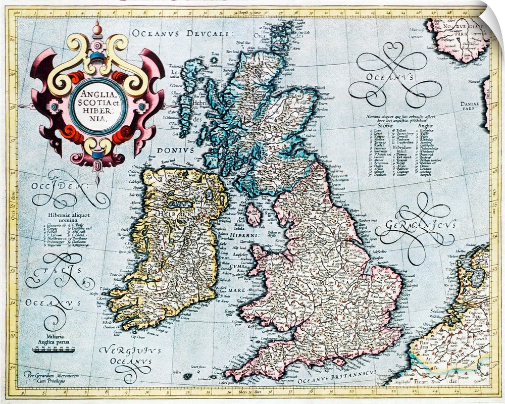 British Isles, 16th century Dutch map. This shows England, Scotland, Wales and Ireland, though Ireland is not yet accurate...