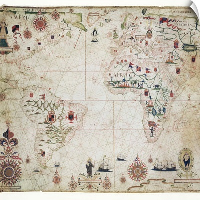 17th Century nautical map of the Atlantic