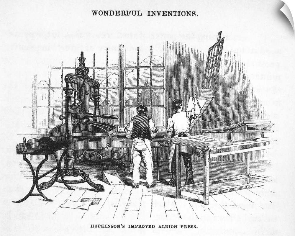 Albion Printing Press, historical artwork. Designed by R. W.Cope in 1820, this is an improved version by Hopkinson. The Al...