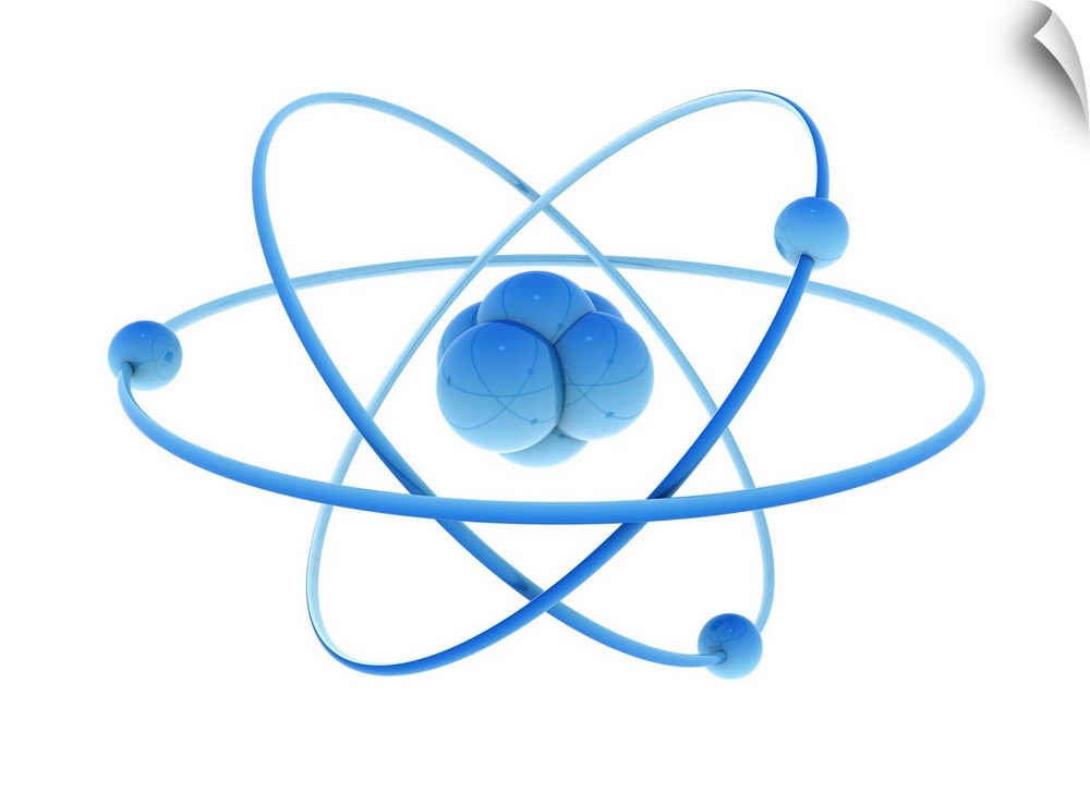 Blue atoms and nucleus, illustration.