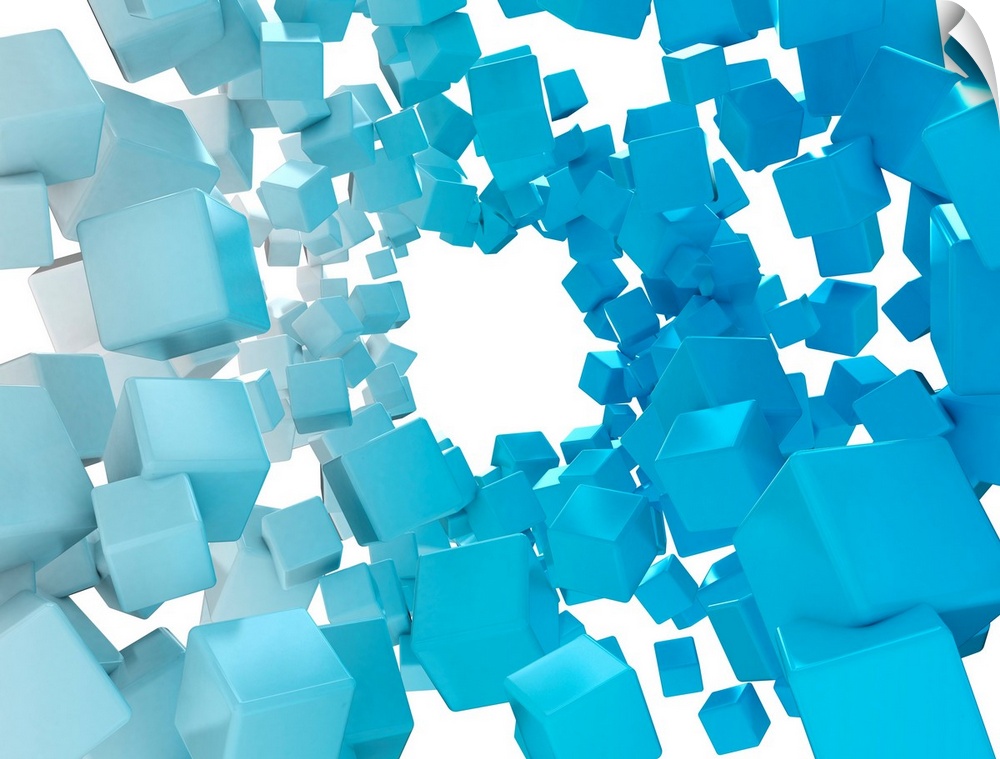 Blue cubes against white background, illustration.