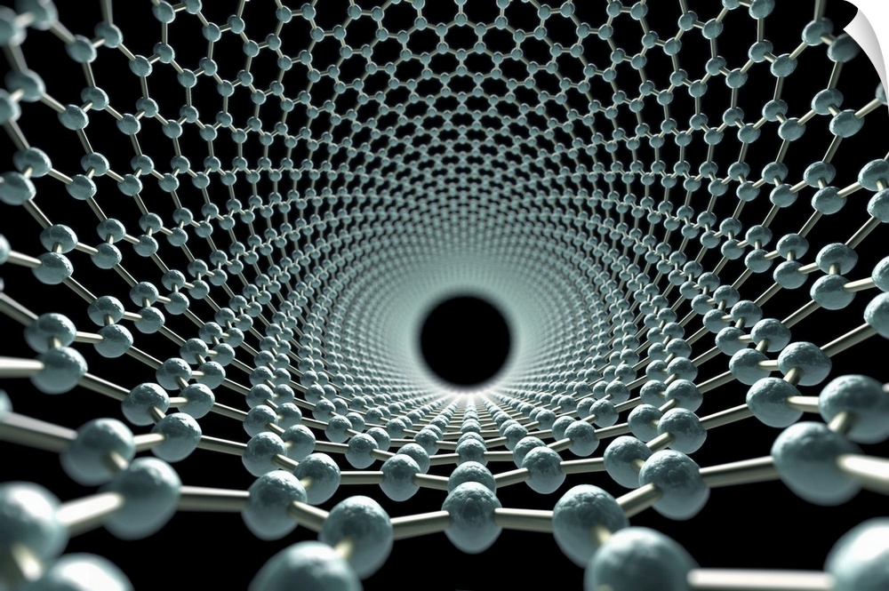 Close-up view of the structure of a carbon nanotube.