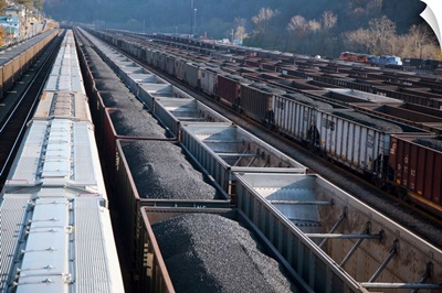 Coal Trains In Railway Yard
