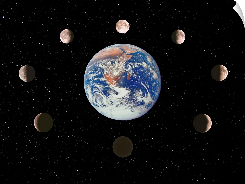 Moon phases. Composite time-lapse image of the phases of the Moon, as seen from Earth during a lunar (synodic) month, arou...