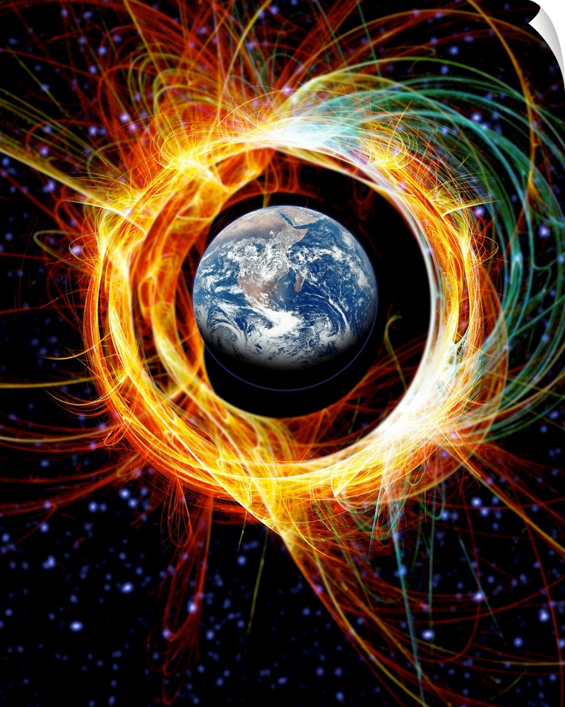 Earth's magnetic field protection. Conceptual computer artwork of the Earth being protected by its magnetic field (magneto...