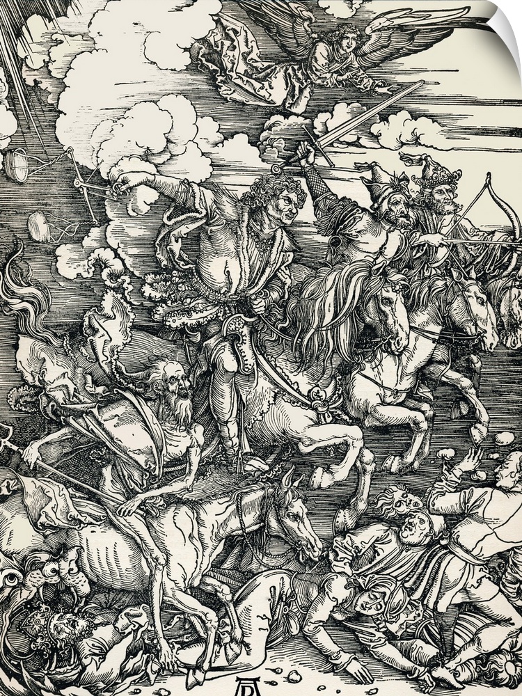 Four Horsemen of the apocalypse, historical artwork (1498) by the German artist Albrecht Durer (1471-1528). The Four Horse...