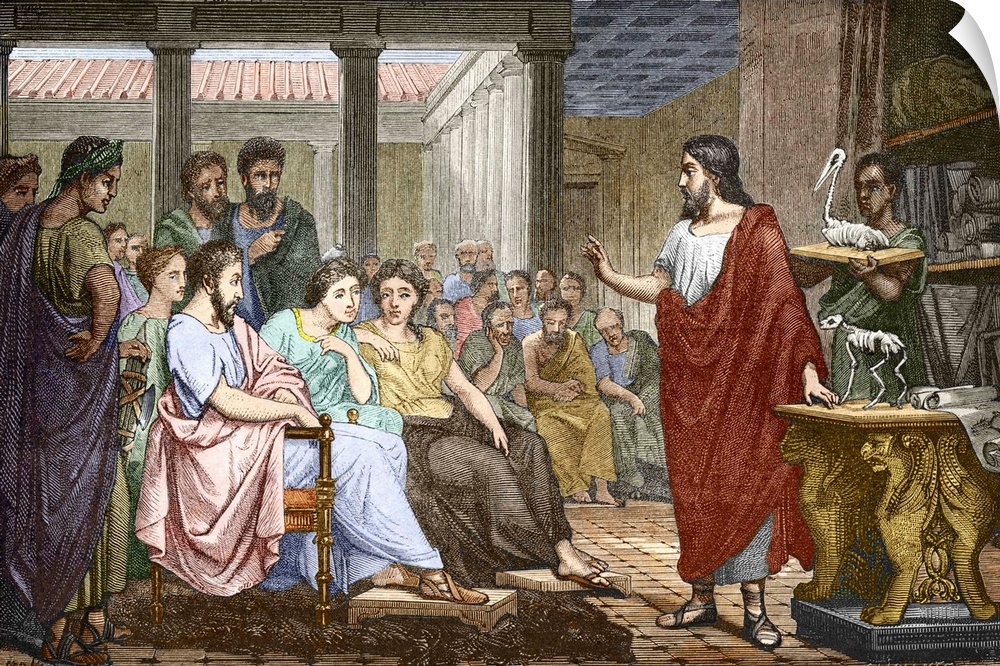 Galen (c.129-200 AD), Ancient Greek physician and anatomist, lecturing on anatomy in Rome, in the Temple of Peace, using a...