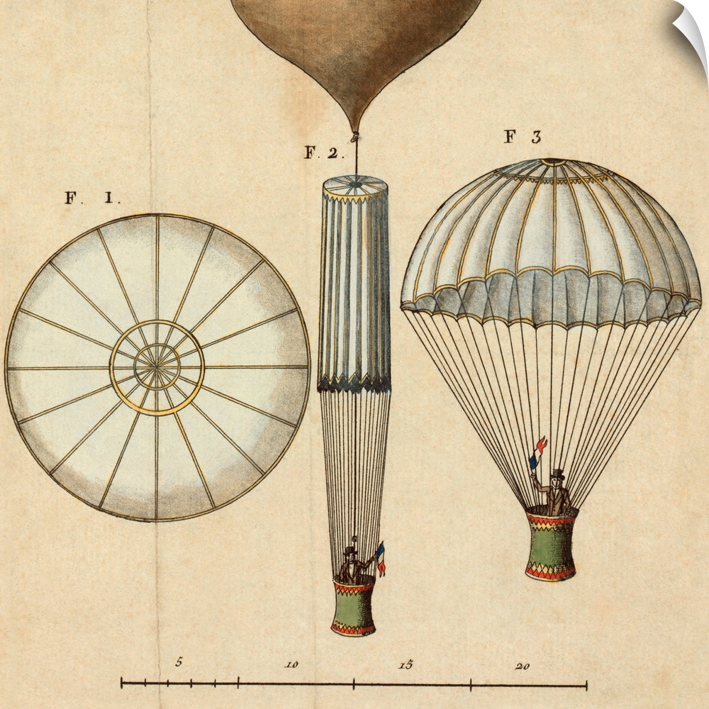 Garnerin's parachute design. This is the design for the first parachute of the French balloonist Andre Jacques Garnerin (1...
