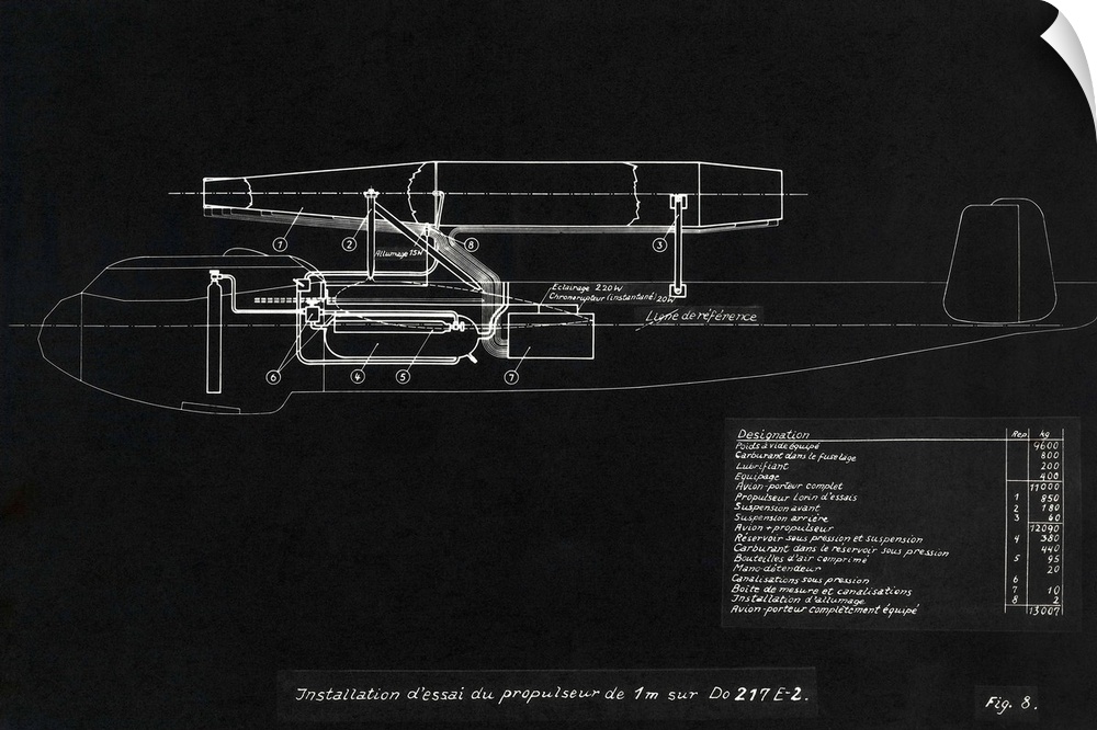 German WWII ramjet bomber blueprint. This design, for a propulsor ramjet engine mounted on top of a Dornier Do 217 E-2 hea...