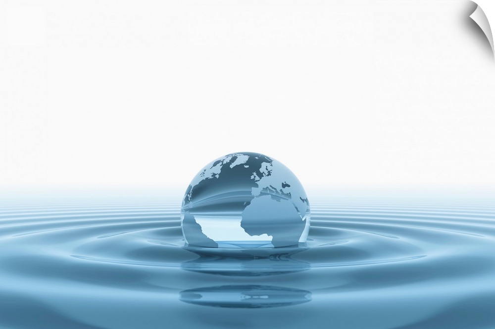 Globe submerged in water, illustration.