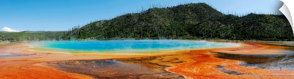 Hot springs at Yellowstone National Park. Panorama of the Grand Prismatic Spring in Midway Geyser Basin, Yellowstone Natio...