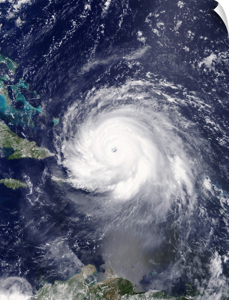 Satellite image of Hurricane Irma over Hispaniola on the 7th September 2017. Irma made landfall on the Leeward Islands as ...