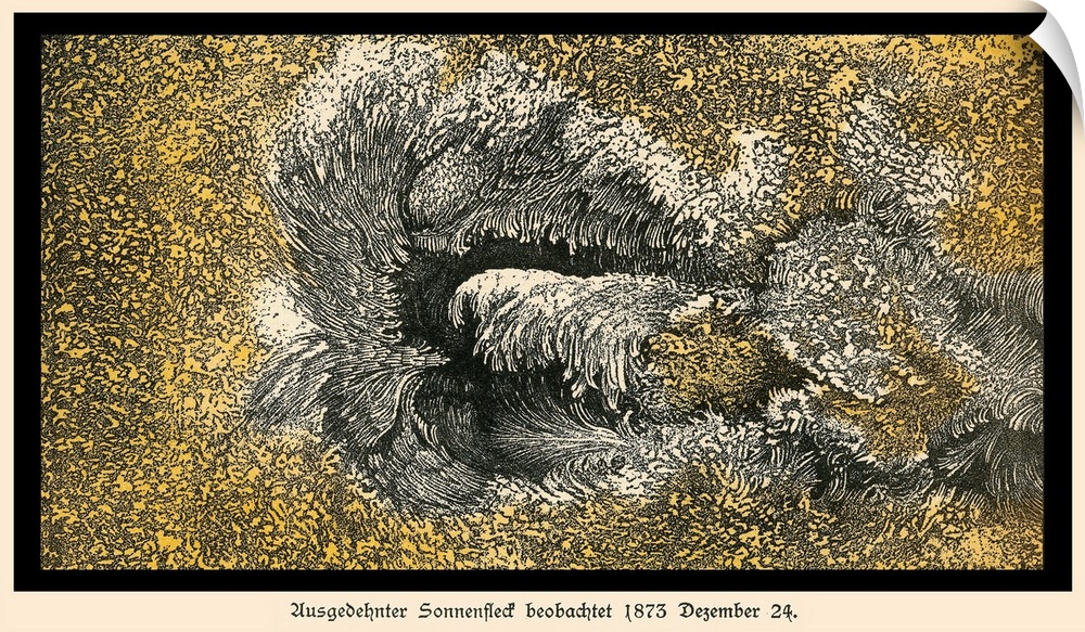 Langley's sunspot observation. Artwork showing an extended observation of a sunspot, made on 24 December 1873 by US astron...