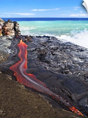 Lava flowing into ocean, Hawaii
