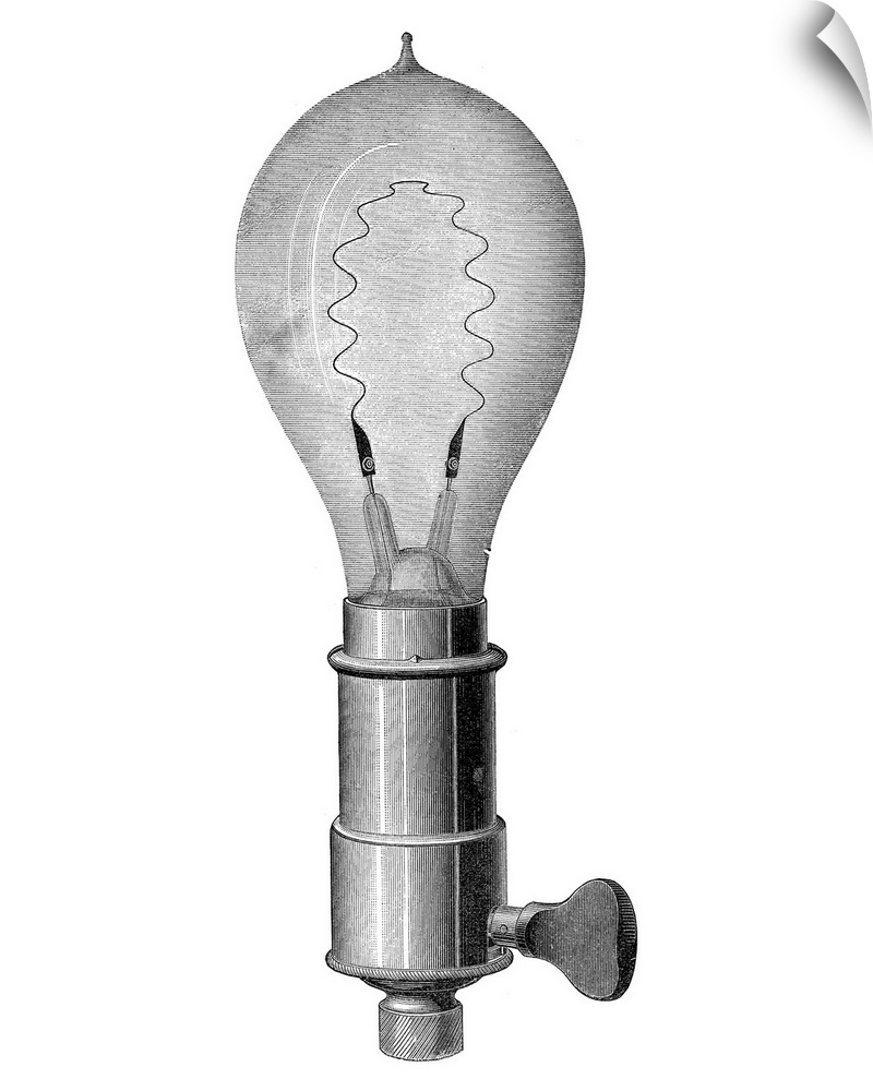 Light bulb, historical artwork. This is an incandescent light bulb, using a metal filament through which an electric curre...