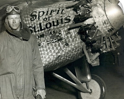 Lindbergh with his airplane, 1928