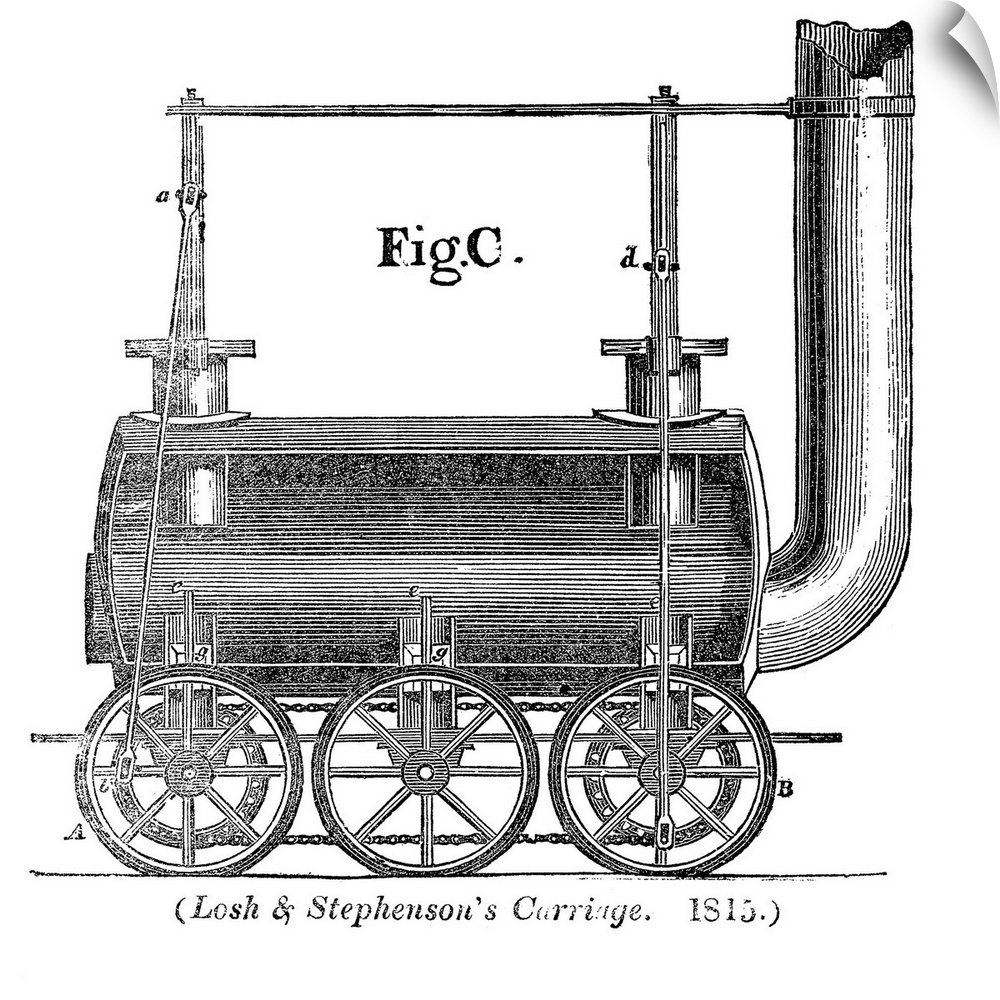 Losh and Stephenson's carriage. Historical artwork of a steam locomotive patented in 1815 by engineer George Stephenson (1...