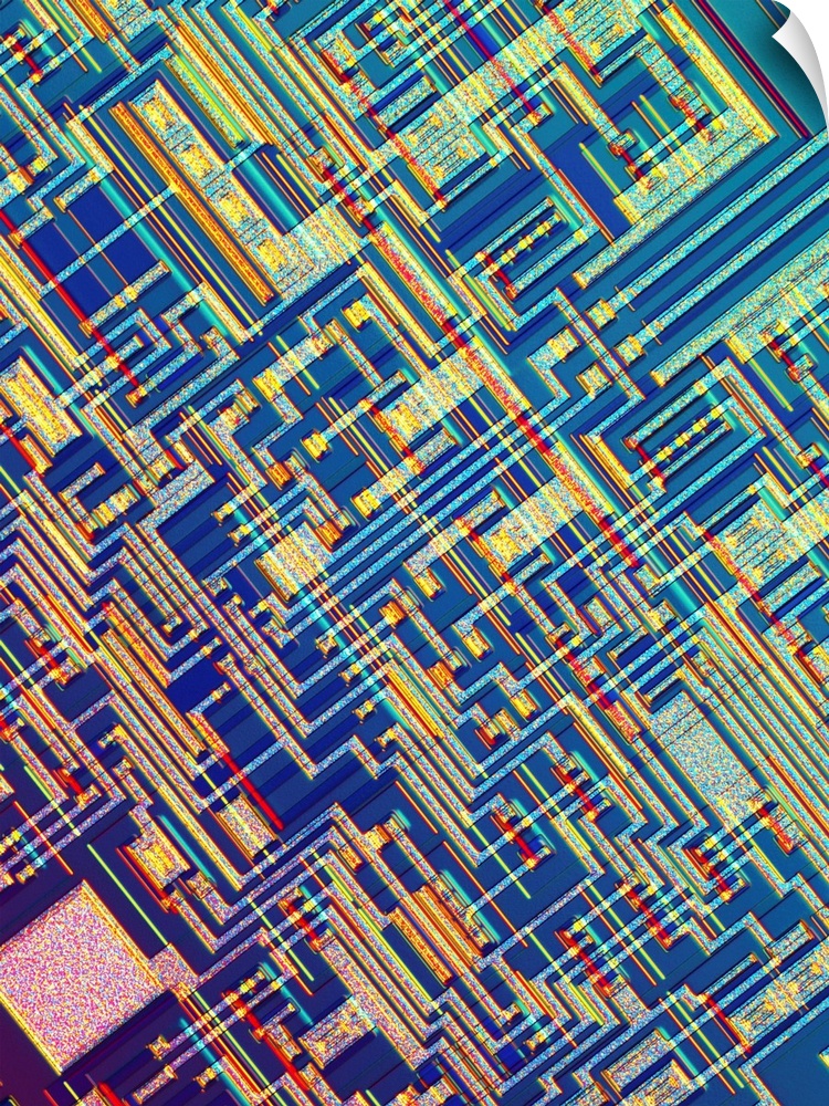 Microchip. Light micrograph of the surface of a microchip using differential interference contrast microscopy (DIC). Magni...