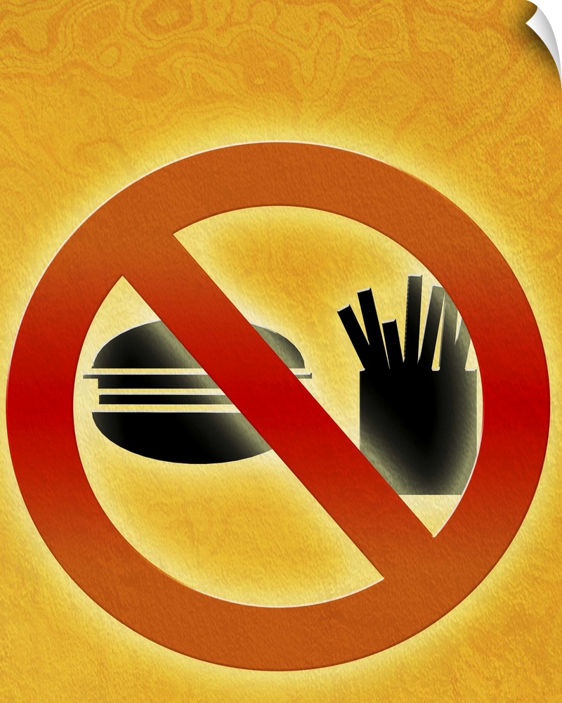 No fast food symbol, computer artwork. This image could be used to illustrate that fast food is banned in certain areas, o...