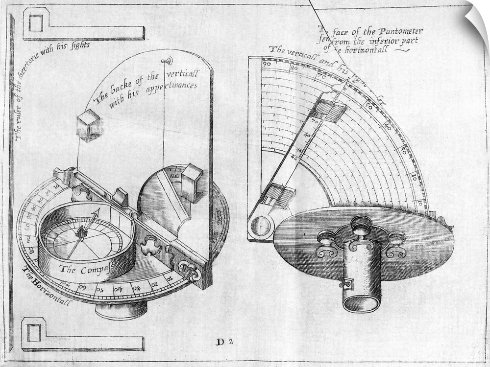 Pantometer. 16th century engraving showing the design of a pantometer. This is used to determine the bearing and elevation...