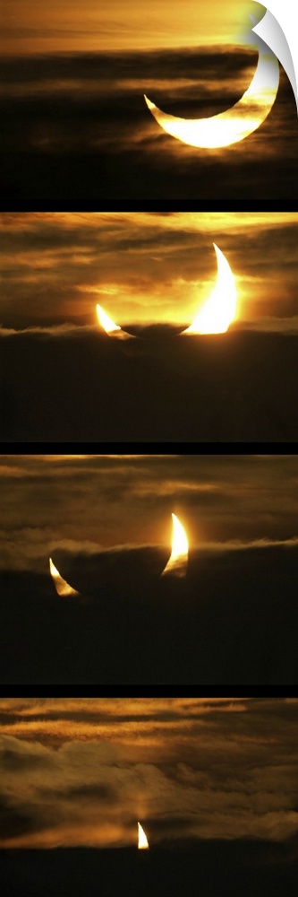 Partial solar eclipse. Series of images showing the progression of a partial solar eclipse, as seen from Duisburg, Germany...