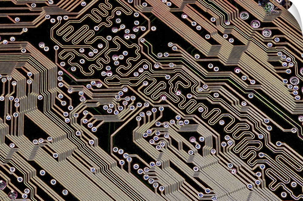 Printed circuit board (PCB). Computer artwork of the PCB from a motherboard (main circuit board) of a personal computer (P...