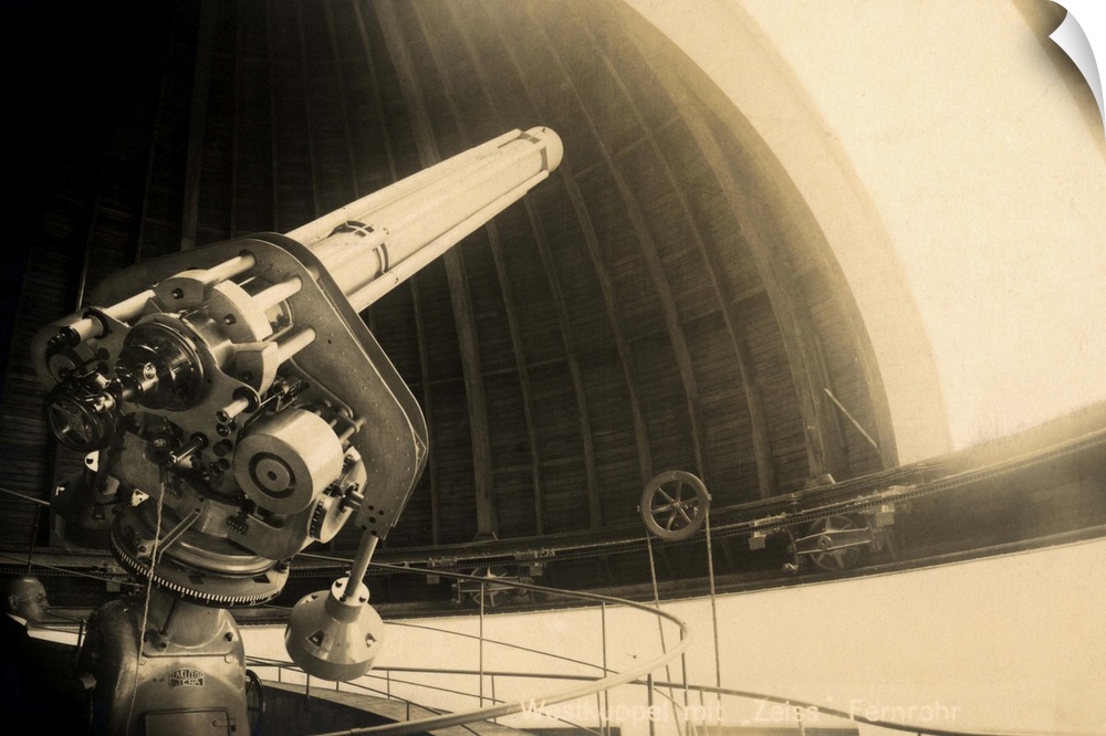 Refractor telescope in an observatory in Munich, Germany, 1928. This instrument was made by the Carl Zeiss company, a Germ...