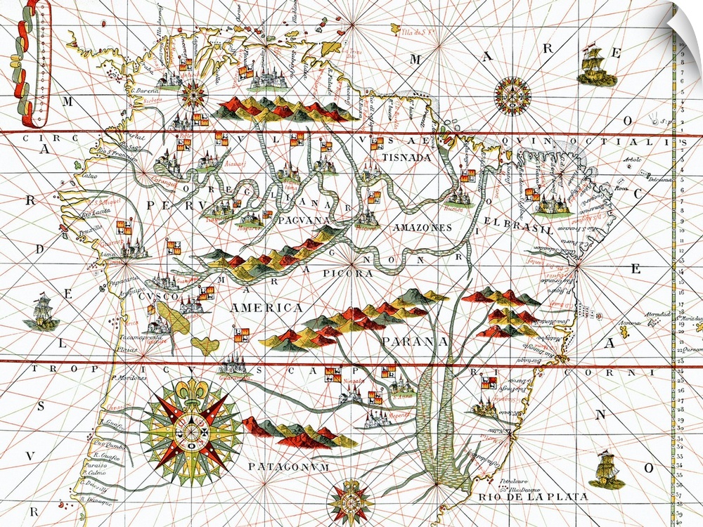 South America. 16th century map of South America. From \Atlas\ by Juan Martinez (Madrid, 1582).
