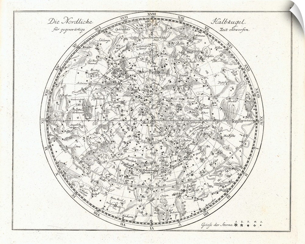 Star map, 19th century. This star map shows the stars of the northern hemisphere. It was published by the German astronome...