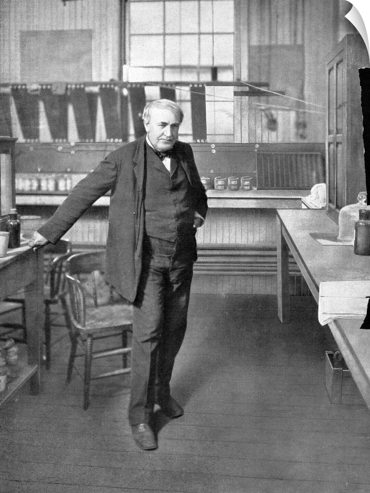 Thomas Alva Edison (1847-1931), US inventor, in his laboratory. Edison is famous for inventing or improving devices such a...