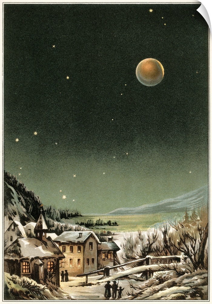Total lunar eclipse of 1877. Artwork of the total lunar eclipse of 27 February 1877, seen from the Austrian Alps in winter...