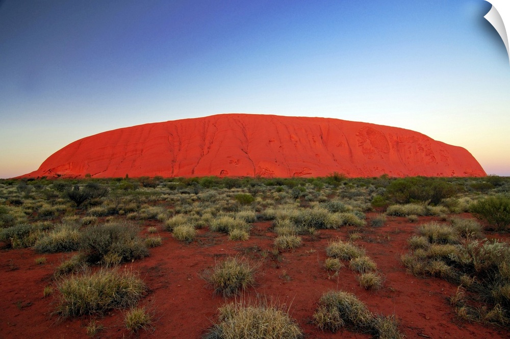 Uluru (Ayers Rock) at sunrise. Uluru is a large sandstone rock formation in the southern part of the Northern Territory in...