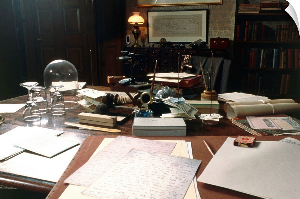 Darwin's desk. View of Charles Darwin's (1809- 1882) desk in his study at Down House, Kent, England. It was at this desk t...