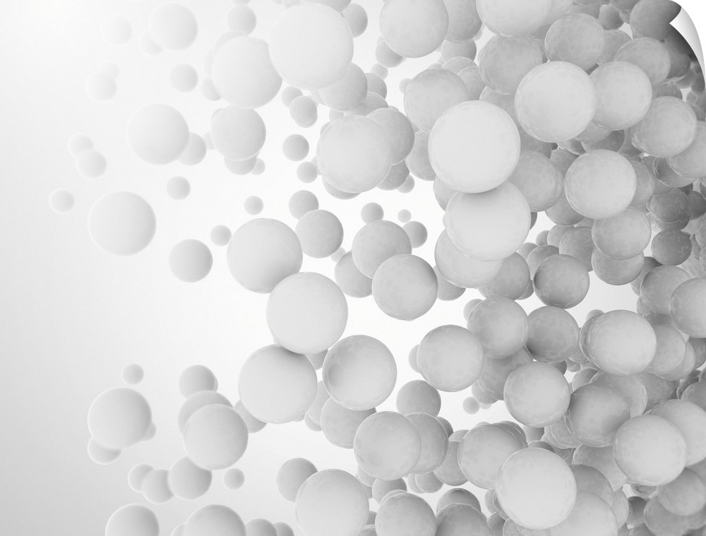 White spheres against white background.