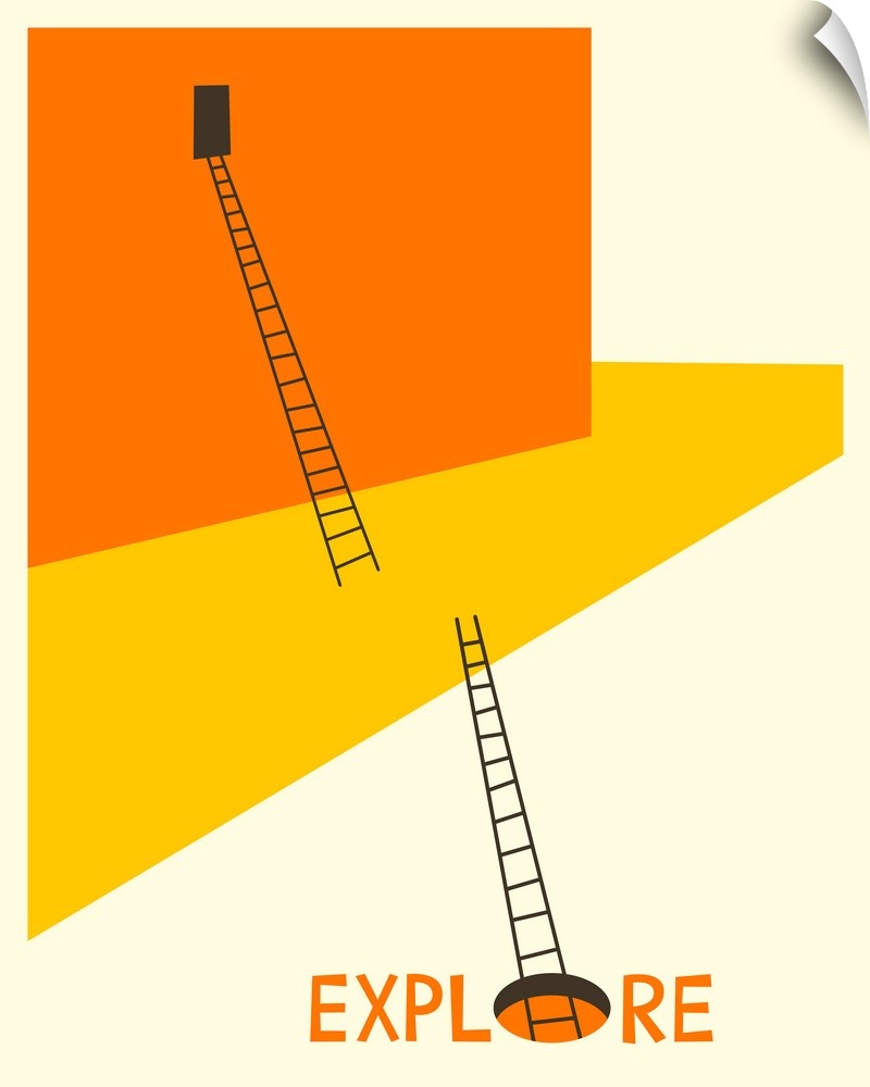 Illustration of an orange and yellow building with two ladders leading to a hole in the ground, which represents the 'o' i...