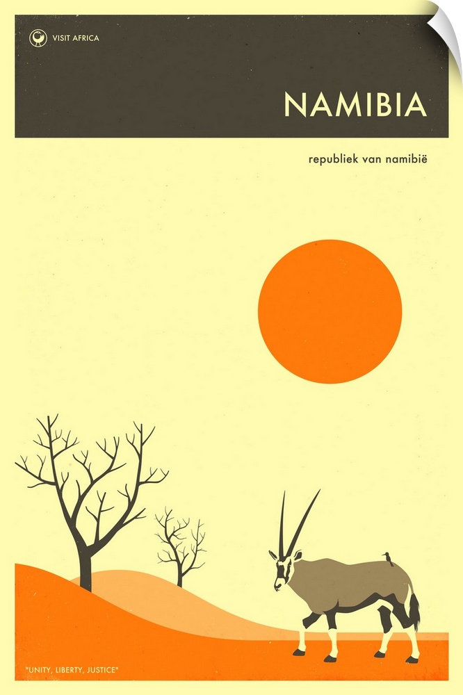 Minimalist retro style Visit Africa travel poster for Namibia.