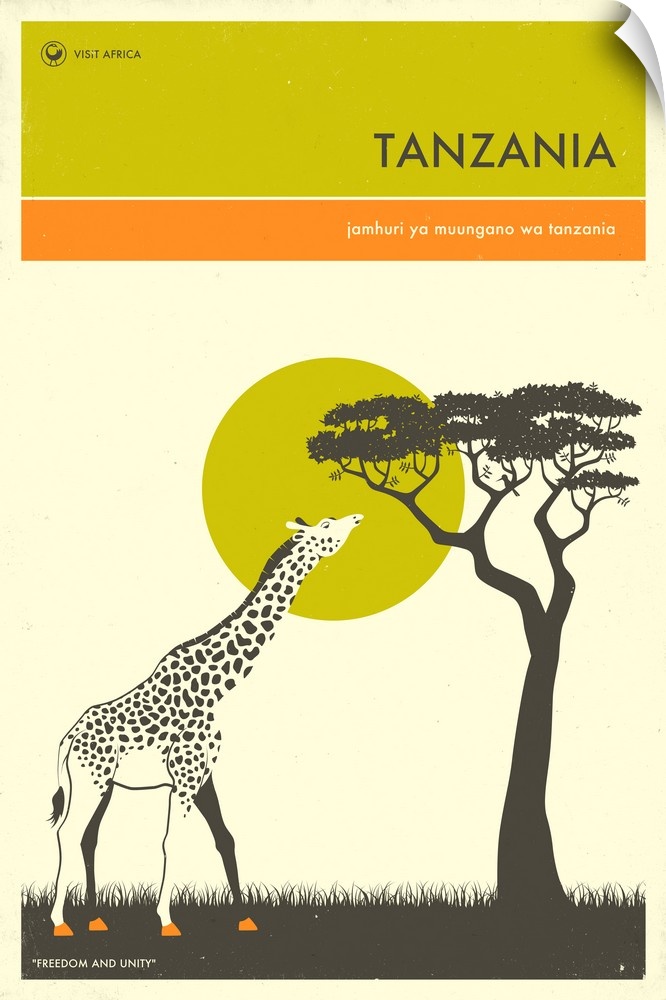 Minimalist retro style Visit Africa travel poster for Tanzania.