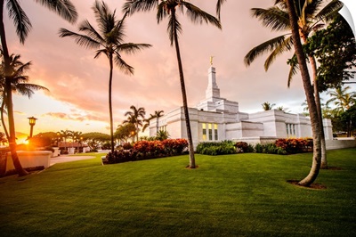 Kona Hawaii Temple, Rear View with Palm Trees, Kailua, Hawaii