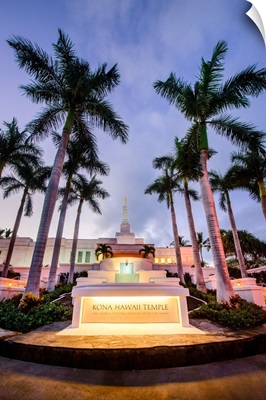 Kona Hawaii Temple, Sign and Palms, Kailua, Hawaii