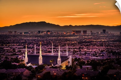 Las Vegas Nevada Temple, Orange Sunset and Skyline, Sunrise Manor, Nevada