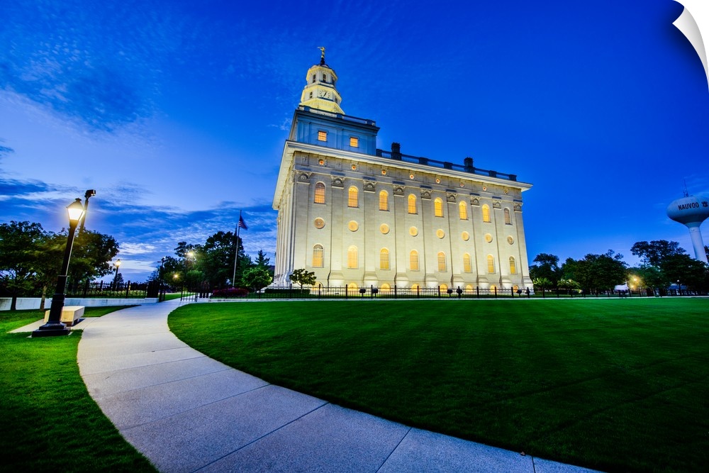 The Nauvoo Illinois Temple overlooks the Mississippi River and is a reproduction of the original temple under the same nam...