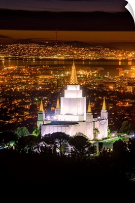 Oakland California Temple at Night, From the Hill, Oakland, California
