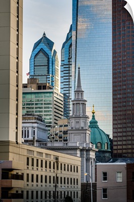 Philadelphia Pennsylvania Temple, With Buildings Downtown, Philadelphia, Pennsylvania