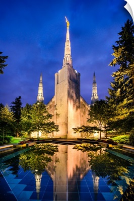 Portland Oregon Temple, Reflections in Blue, Lake Oswego, Oregon