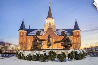 Provo City Center Temple, Family Statue in the Snow, Provo, Utah