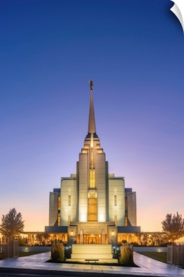 Rexburg Idaho Temple, Lit Up at Twilight