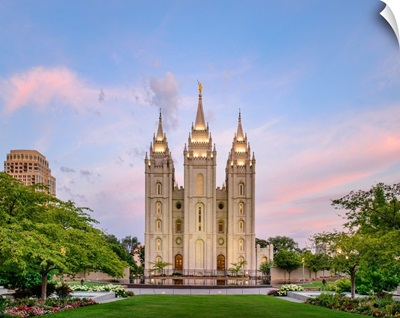Salt Lake Temple, Blue and Pink Sky, Salt Lake City, Utah